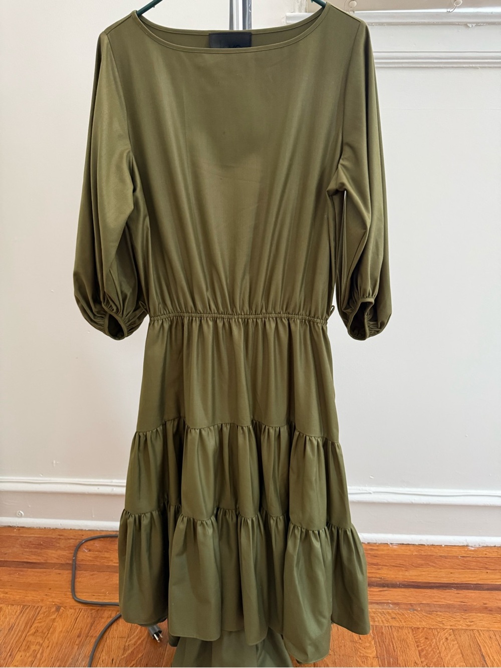 Love Binetti Olive Green Tiered Midi Dress